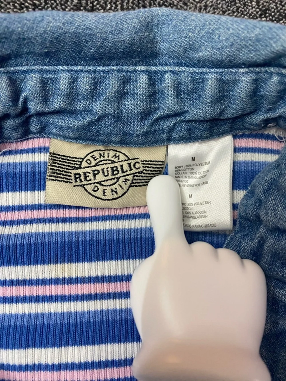 Denim Republic Y2K Ribbed Striped Button-Up Tee Size Med - Picture 4 of 6